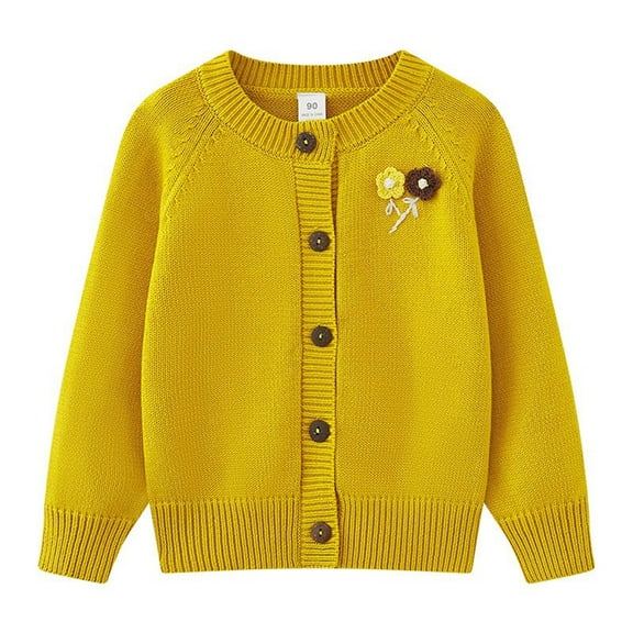 Wancir Toddler Girls Sweater Kids Casual Flower Prints Button Up V Neck Knitted Cardigan Jacket Long Sleeve Winter