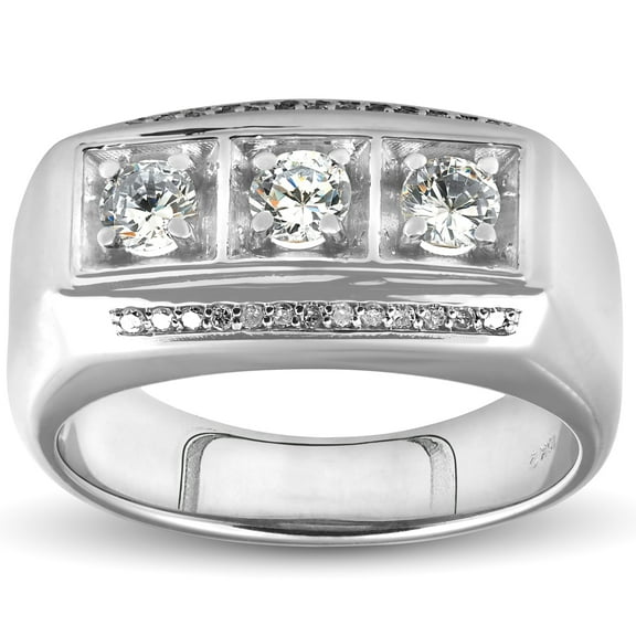 Pompeii 1ct Diamond Mens Three Stone Wedding Anniversary Ring 10k White Gold (H/I,I1-I2)