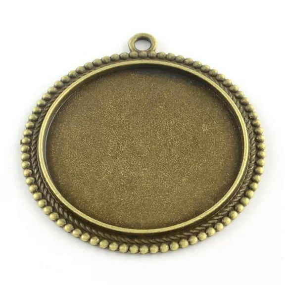 U8MO 10pcs Tibetan Alloy Pendant Setting Bezel Blank Round Tray Antique Bronze Craft-35mm-Round, 47x43x2.5mm