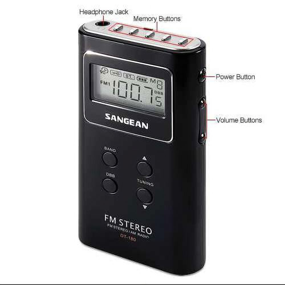 Sangean Portable AM/FM Radio, Black, DT180BLK