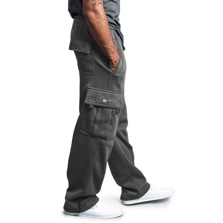 Mens Fleece Sweatpants Baggy Cargo Sweatpants with Pockets Elastic Waist Drawstring Joggers Trousers Tall Regular Fit Parachute Pants