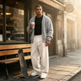 thumbnail image 5 of Resicozy Mens Baggy Sweatpants Wide Leg Streetwear Casual Lounge Pants Drawstring Elastic Waist Solid Sweat Pants with Pockets Beige M, 5 of 9