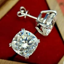 3Ct Cushion Cut Lab Created Diamond Women's Stud Earrings 14K White Gold Plated