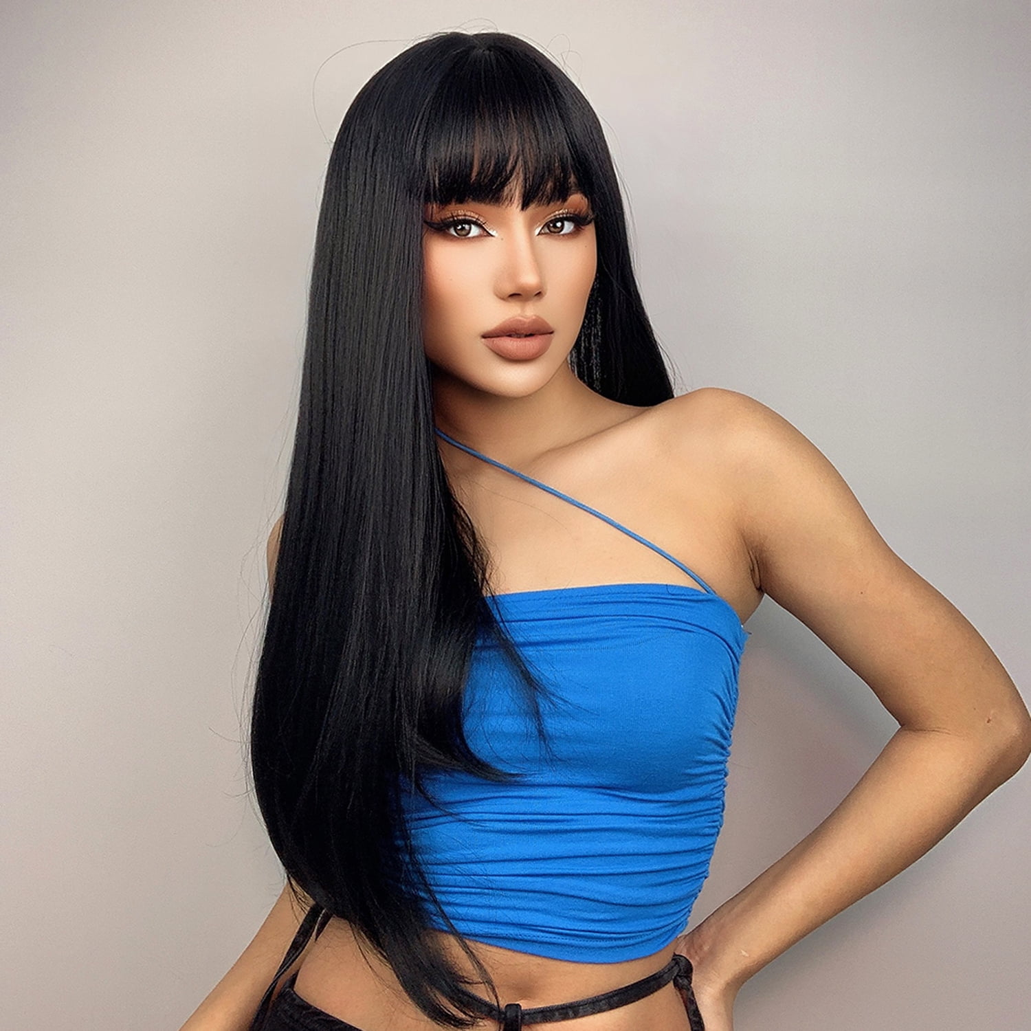 BERON Long Black Straight Wigs for Women Heat Resistant Synthetic Hair Wigs for Daily Use