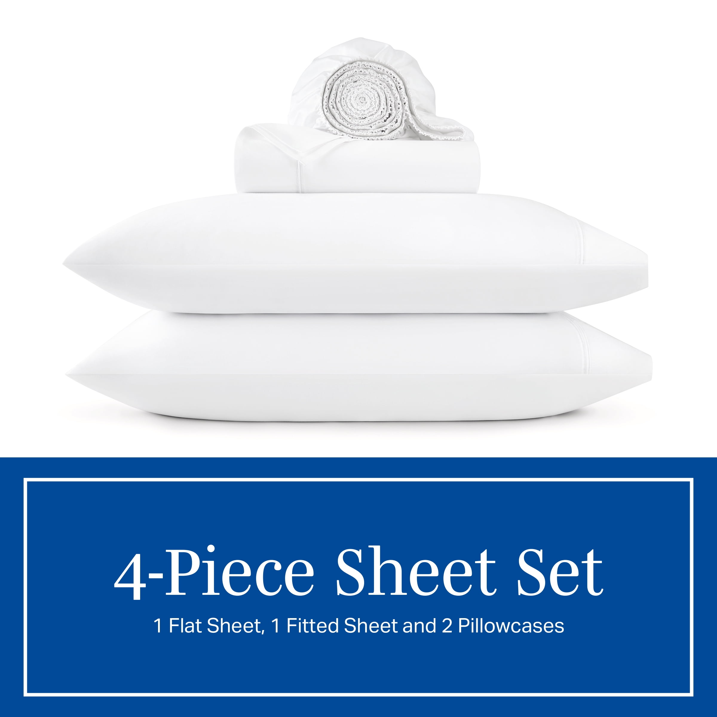Wamsutta 1846 4-Piece 650 Thread Count Bright White Egyptian Giza Cotton Sateen Bed Sheets, King-Deep Pocket