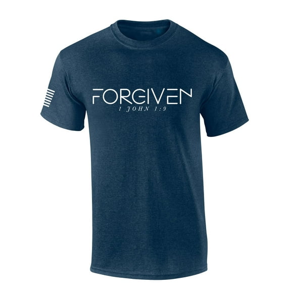 Mens Christian Shirt Forgiven 1 John 1:9 Short Sleeve T-shirt Graphic Tee -Heather Navy-5xl