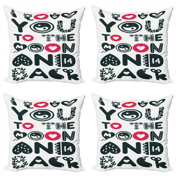 I Love You to the Moon and Back Throw Pillow Cushion Case Pack of 4, Symbols Elements Calligraphy Illustration, Modern Accent Double-Sided Print, 4 Sizes, White Dark Reseda Green, by Ambesonne