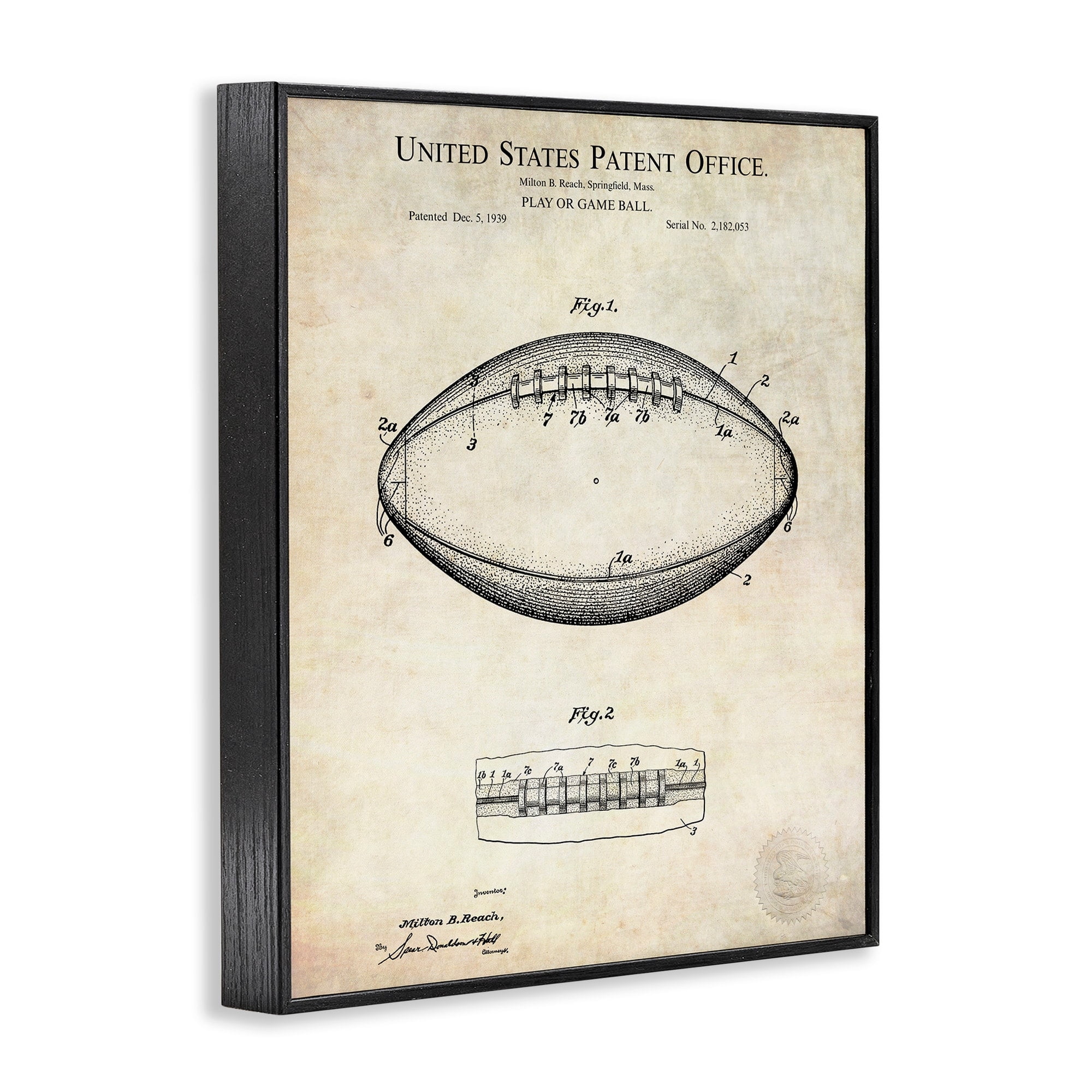 Stupell Industries American Football Sports Patent Diagram Blueprint Design Framed Wall Art, 24 x 30, Design by Karl Hronek