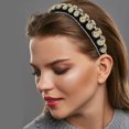 thumbnail image 2 of Diadema con diamantes de imitación ostentosos Diadema con borde ancho de franela en tono dorado con diamantes de imitación de doble capa para mujer 5.71 "x1.30", 2 of 7