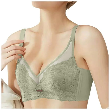 TJUJUSO Lace Bra for Women Lingerie Brassiere Comfort Seamless Underwire Lace Floral Bra V Neck Push Up Bras Plus Size Full Coverage Bra Grey L