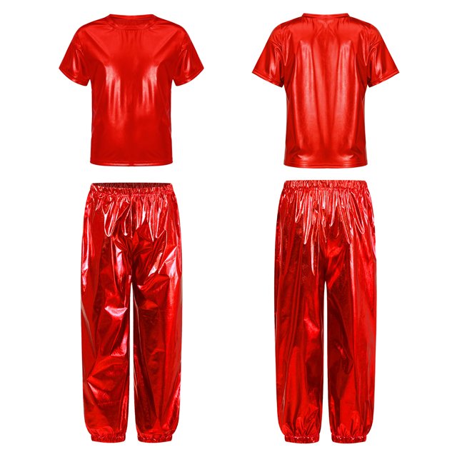 YUUMIN Garçons Filles 2 Pcs Costume de Danse Hip Hop Jazz Performance sur Scène Tenue de Danse Survêtement Athlétique 2-16 Ans Rouge 160