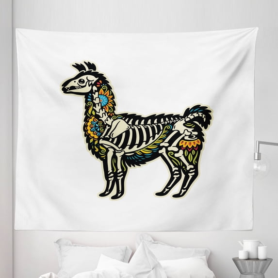 Llama Tapestry, Sugar Skull Style Alpaca Animal Skeleton and Colorful Floral Details Day of the Dead, Fabric Wall Hanging Decor for Bedroom Living Room Dorm, 5 Sizes, Multicolor, by Ambesonne