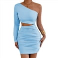 thumbnail image 2 of Vestido Mini de Cóctel con Volantes y Larga para Mujer, Moda 2025, con Hombros Descubiertos y Caderas Estrechas. Azul L, 2 of 10