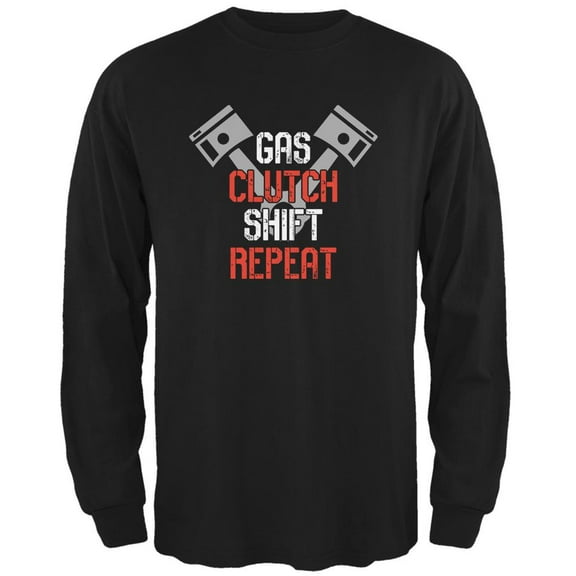 Gas Clutch Shift Repeat Black Adult Long Sleeve T-Shirt - Small