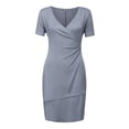 thumbnail image 5 of WTXUE Plus Size Dresses, Bodycon Dress Short Sleeve Mid-Length V-Neck, Asymmetrical Dress Solid Women's Plus, Gray Size XXL(US:22), 5 of 9