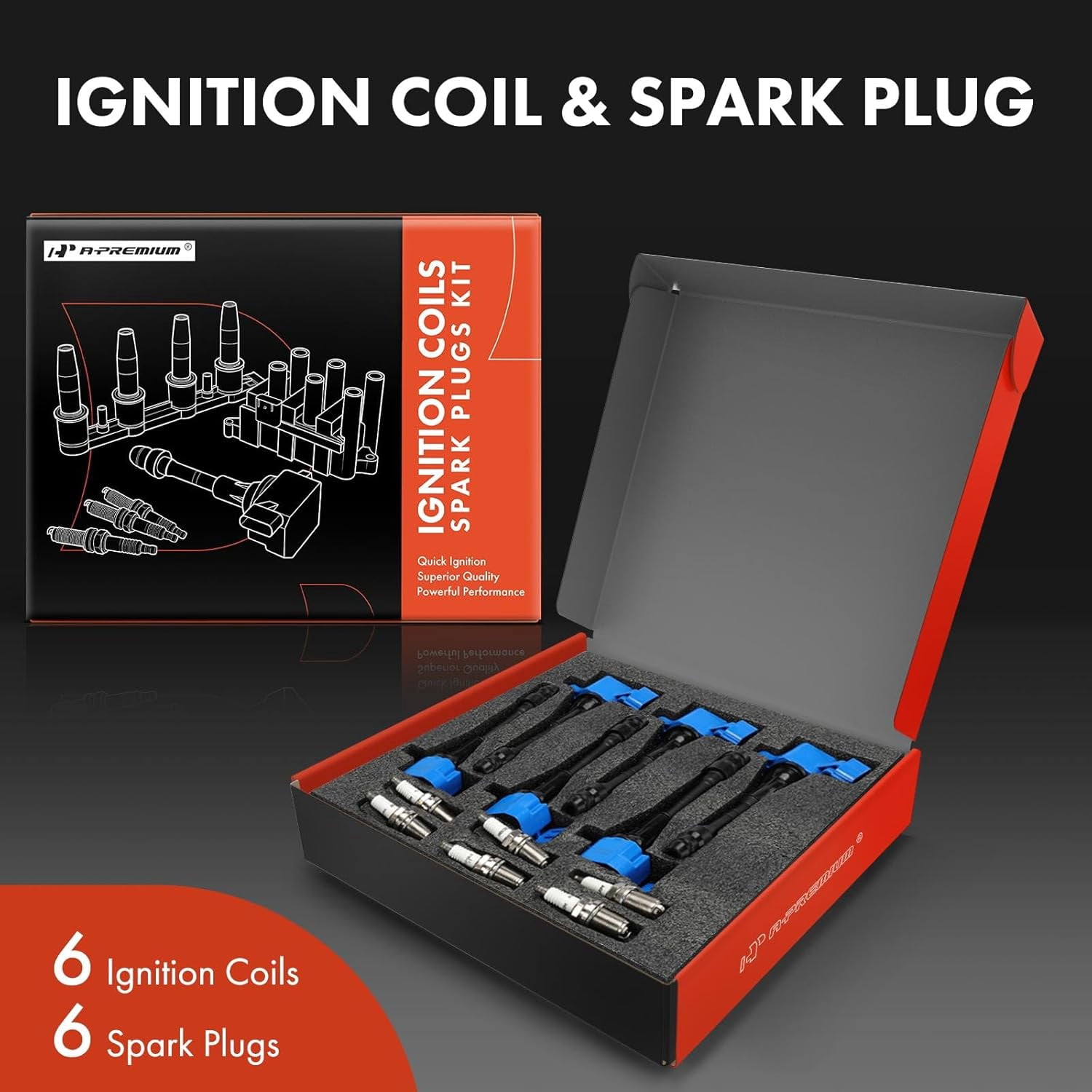 A-Premium (Blue) Set of 12 Ignition Coil Pack and Iridium Spark Plugs Compatible with Nissan V6 Series 350Z 2003-2006 & Infiniti FX35 2003-2008, G35 2003-2006, G35 2007, M35 2006-2008, 3.5L