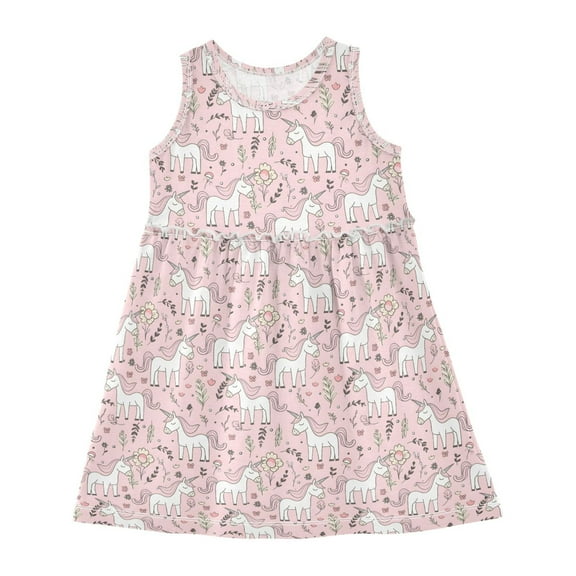 Girls Dress Line Unicorn Sleeveless Dress for Girls Hem A-Line Casual Sundress