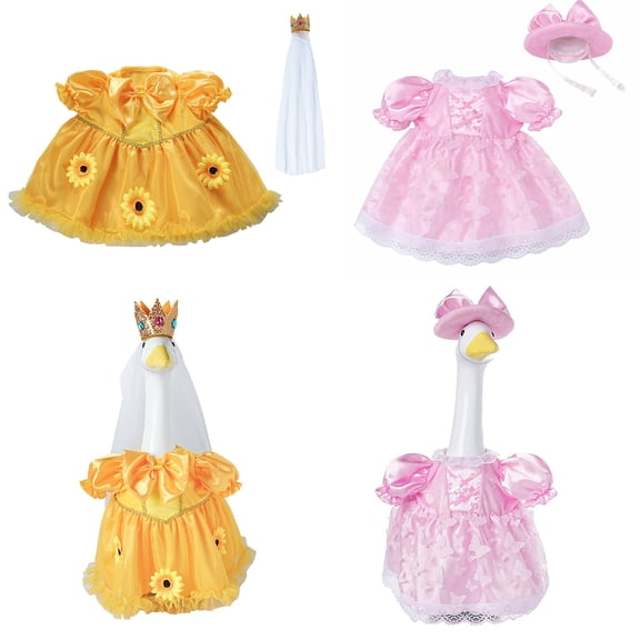 4 Pcs Porch Goose Costumes Set, Cute Goose Outfit Clothes for Porch Goose Decoration, Princess Style Porch Goose Dress, Outdoor Garden Decor for Yard Lawn Patio Porch