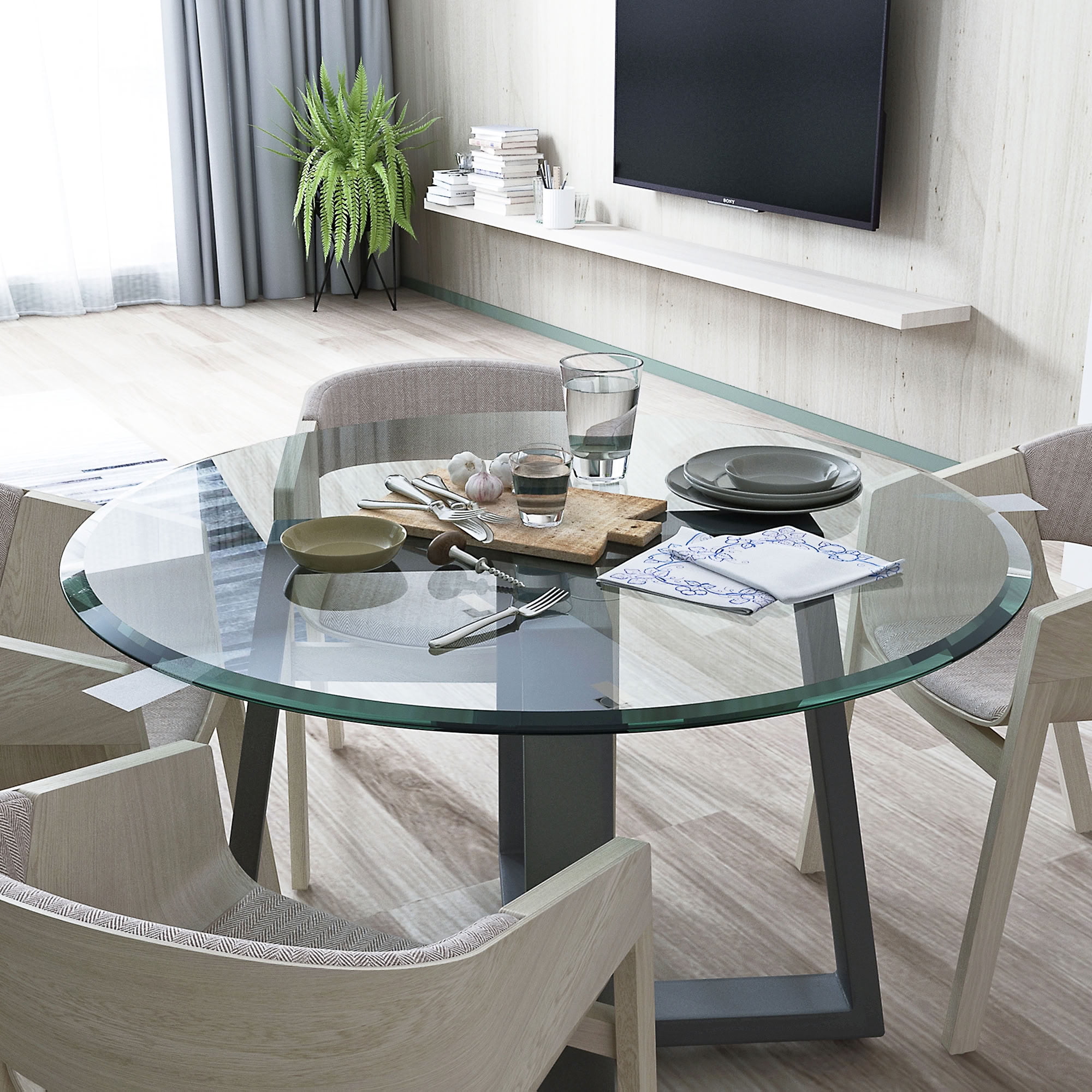 MAYEERTY 36in Round Clear Tempered Glass Table Top, 0.4in Thick Replacement Cover, Heat Scratch Proof Glass Surface for Indoor Outdoor Dining Patio Reception Table