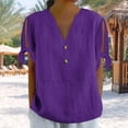 thumbnail image 4 of Cmfcve Woman Gauze Top Women's Cotton Linen Short Sleeve Tie Button Henley Blouse V-Neck Loose Lightweight Summer Casual Tee Shirt, 4 of 7