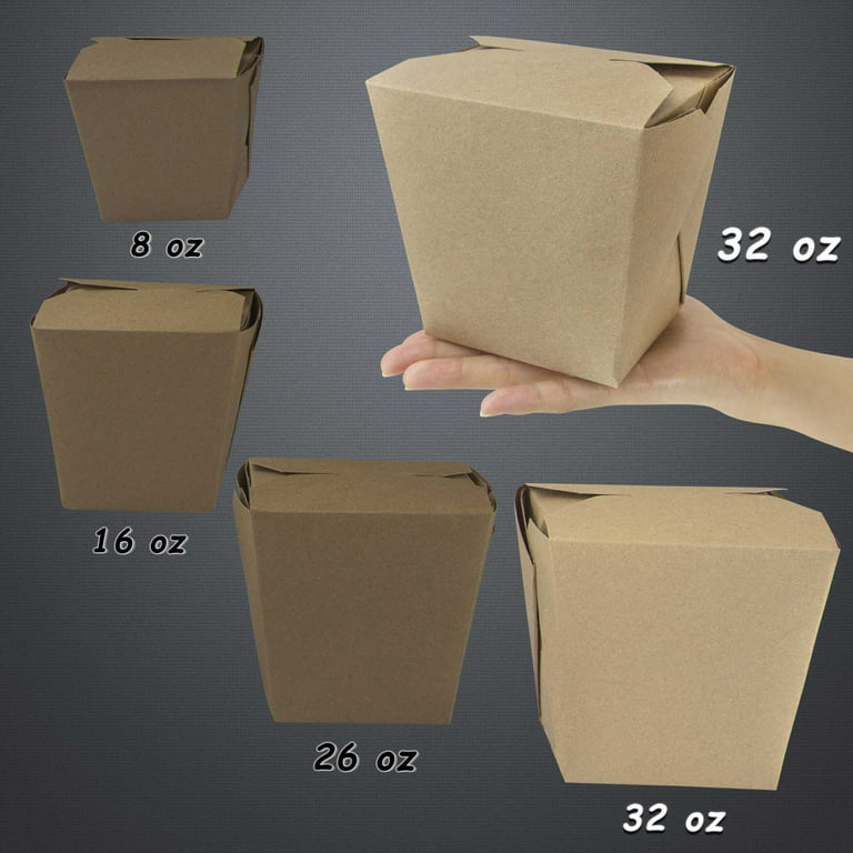 50 Pack] 32 oz Chinese Take Out Boxes - 4.5x4” Plain Kraft