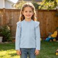 thumbnail image 2 of YUANxueke Girls Ruffle Long Sleeve Cotton Shirts Soft Casual Crewneck Pullover Layering Tops,Light Blue,8-9 Years, 2 of 7