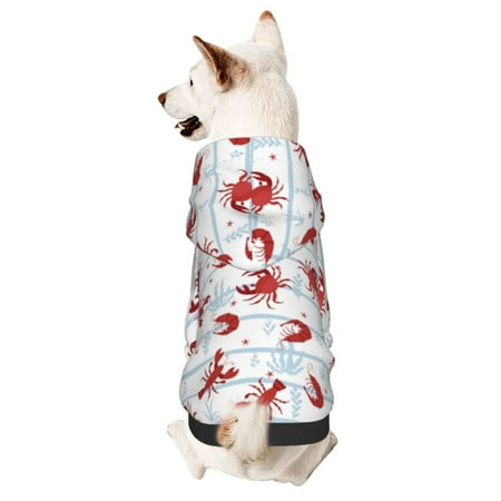 Cauagu Cartoon Lobsters Pattern Winter Pet Hoodie Sweatshirts- Dog Hoodie Sweater with Leash Hole - Cute Dog Hoodie - Pet Clothes Puppy Cat Custume -X-Large