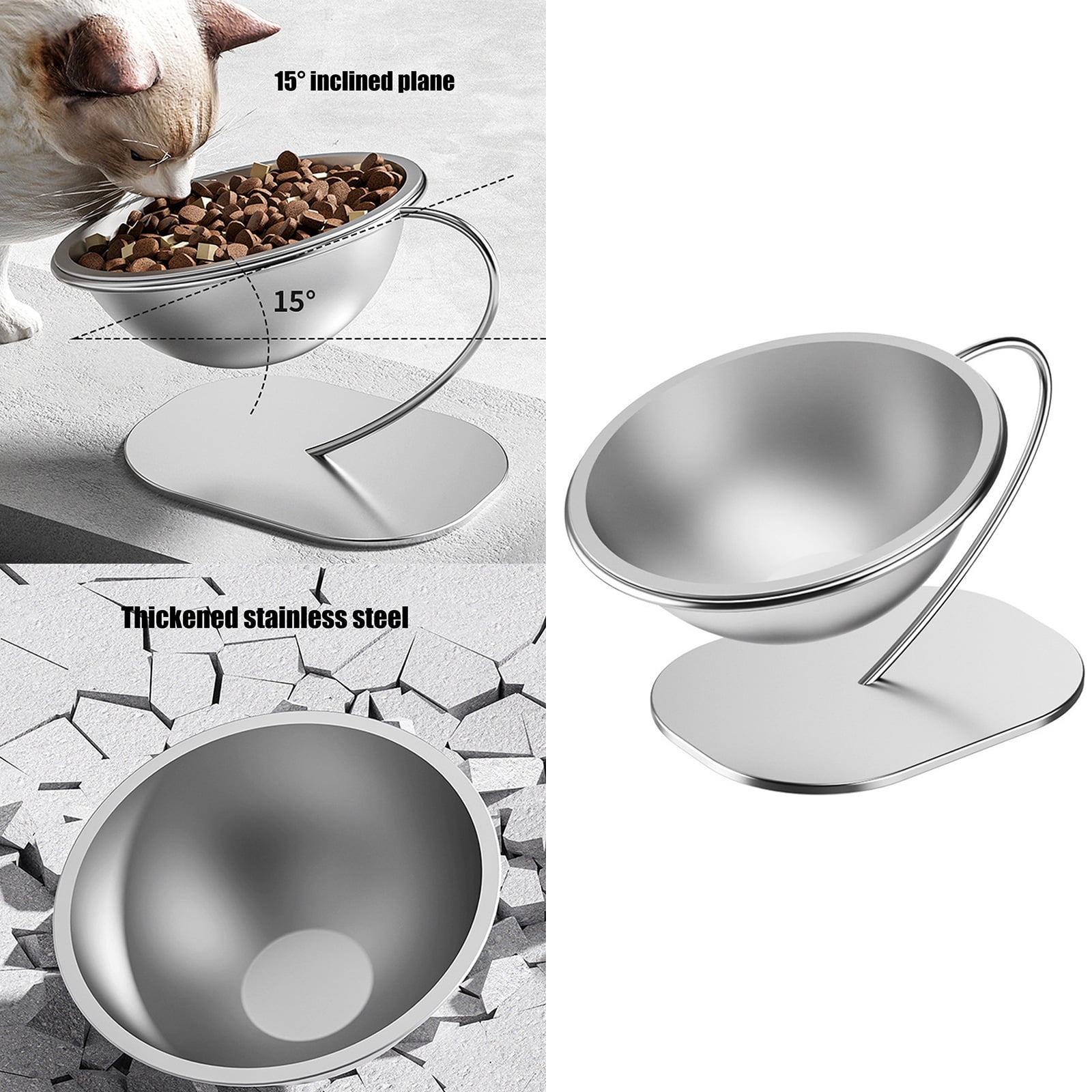 Stainless Steel Tilted Pet Bowl Elevated Feeders Dish NonSlip Design with 15 Degree Angles For Pet Easy Eating