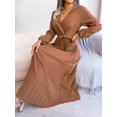 thumbnail image 6 of Women's Long Sleeve V-Neck Elegant Dresses for Women Robe with Belt Solid Crisscross Pleated Long Max Dress Mature, 6 of 7