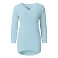 thumbnail image 4 of JGGSPWM (S-5XL) Plus Size Womens Cute Tops Casual V Neck Fleece Pullover Long Sleeve Thermal Soft Fuzzy Winter Clothes Blue XXXXXL, 4 of 7