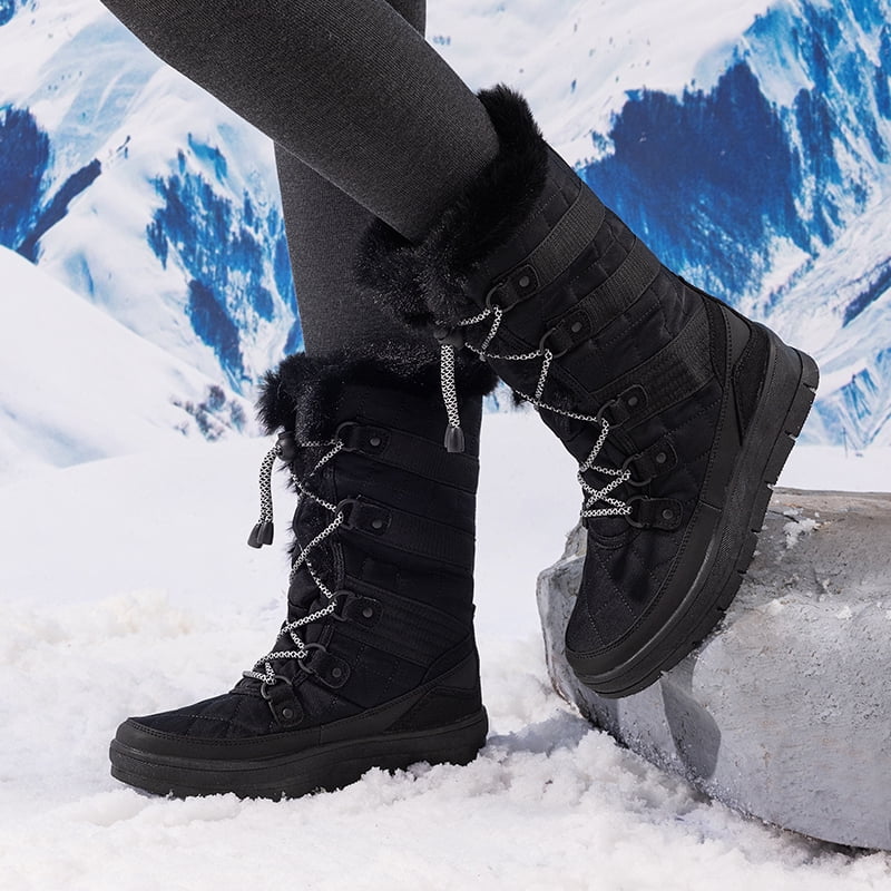 BURUDANI Women's Quilted Lace-Up Winter Snow Boots