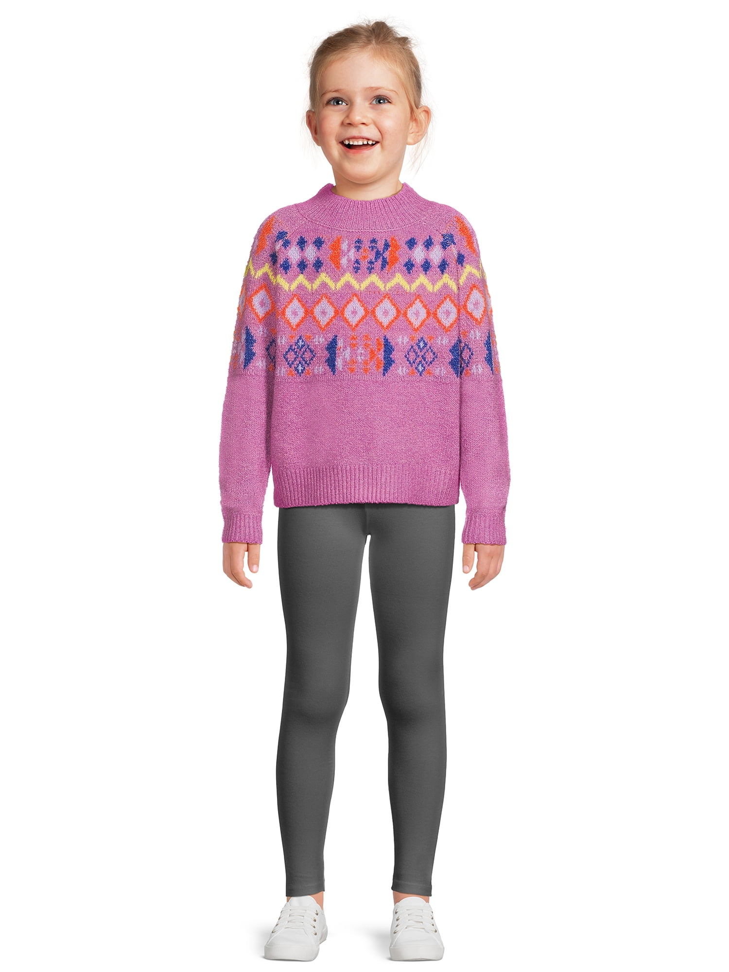 Nik and Leksi Girls Mock Neck Jacquard Pullover, Sizes 4-16