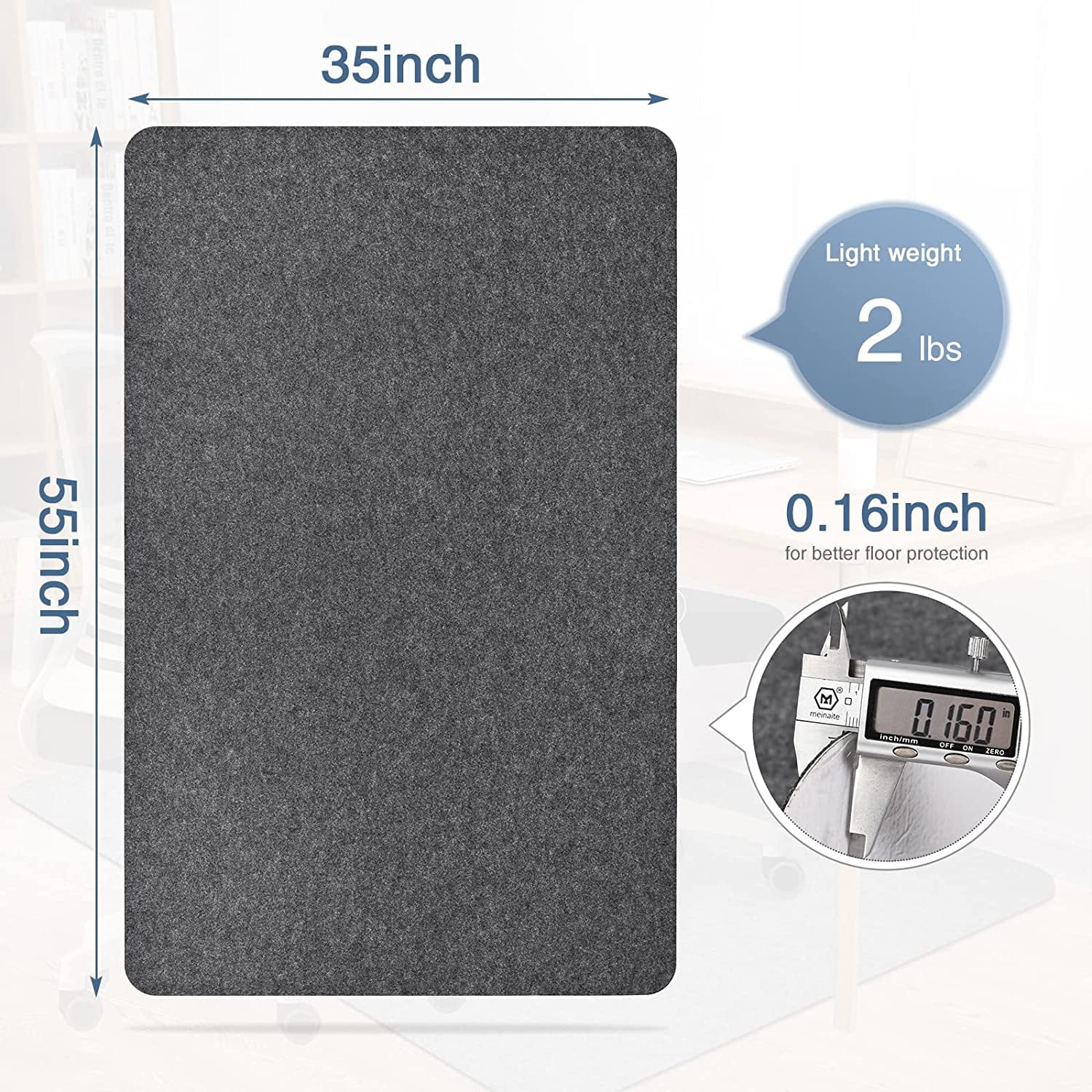 Chair Mat for Hardwood Floor,55" x 35"Office Chair Mats,Floor Protector For Desk Chair,Dark Grey