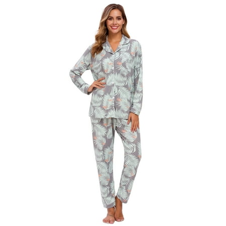 

MintLimit Pajamas for Women Pjs Set Button Down Pajama Floral Long Sleeve Sleepwear Lady Nightwear Soft Lounge Set XS