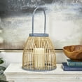 thumbnail image 2 of DecMode Brown Bamboo Handmade Woven Open Framed Caged Style Candle Lantern with Blue Metal Accents and Handle, 2 of 11