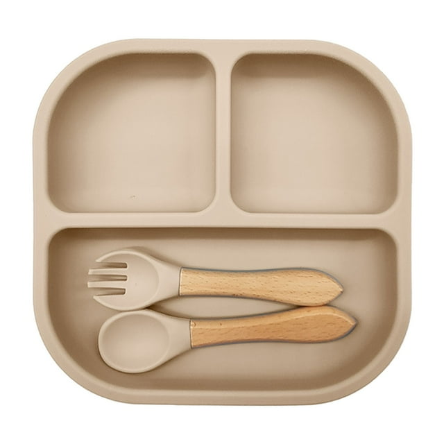 Silicone Divided Tableware Set for Dining Table Food Serving Tray with Utensil Holder Durable Kitchen Dish for Meals