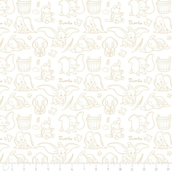 Disney Dumbo Outline in Dark Yellow 100% Cotton Fabric Sold by the Yard
