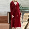 thumbnail image 3 of Womens Soft Pajama Clearance- Bathrobes Sexy Long Sleeve Silk Satin Plus Size Robe Sleepwear Wine Size L, 3 of 4