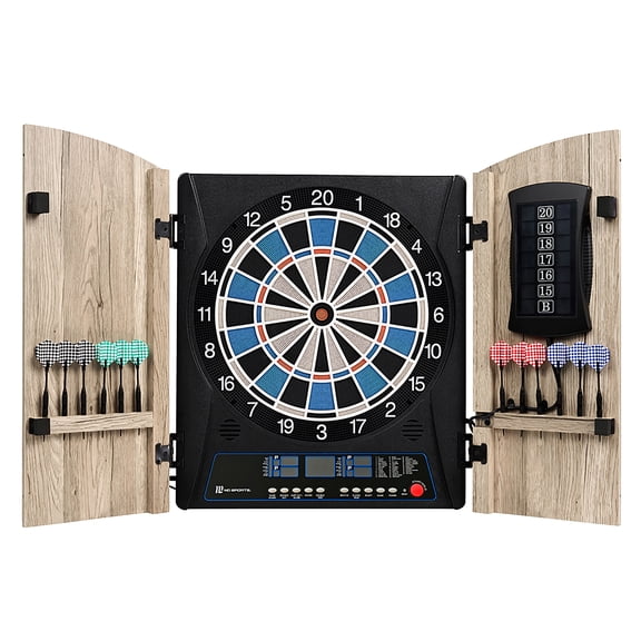 Elmhurst Electronic Dartboard Cabinet with Digital X/O Cricket Scorekeeping, Soft Tip Darts, by MD Sports