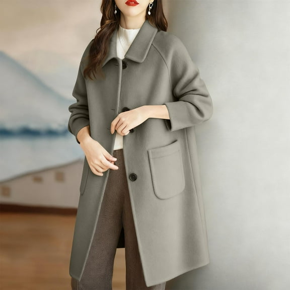 Goodtrade8 Length Womens Jackets Button Outerwear Pocket Solid Color Long Sleeve Casual Collared Women Winter Tops