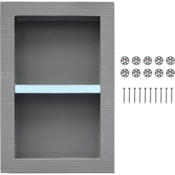 Shower Niche Insert Tile Ready 12 x 20 with Adjustable Height Shelf, Waterproof Coating, Grey