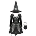 thumbnail image 6 of Zaldita Girls Witch Costume Halloween Party Dress up Sequins Long Sleeve Tutu Dress with Hat Candy Black 16, 6 of 7