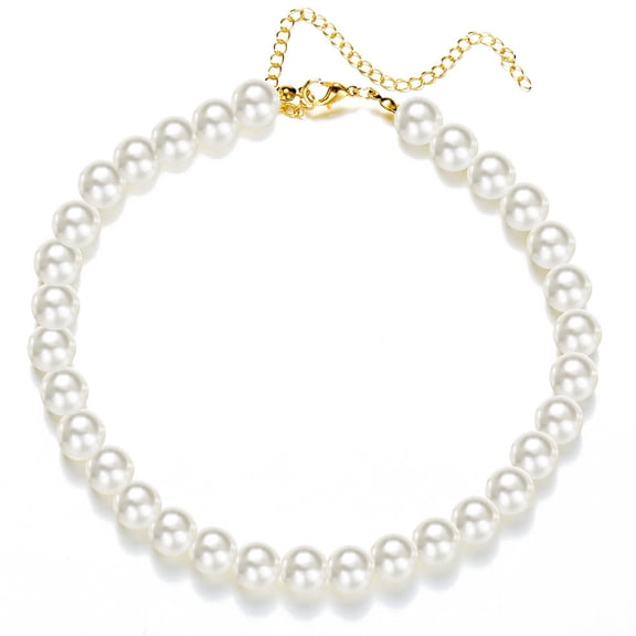 Nmkwnr 10mm Round Pearl Choker Necklace White Faux Pearl Necklace for Women