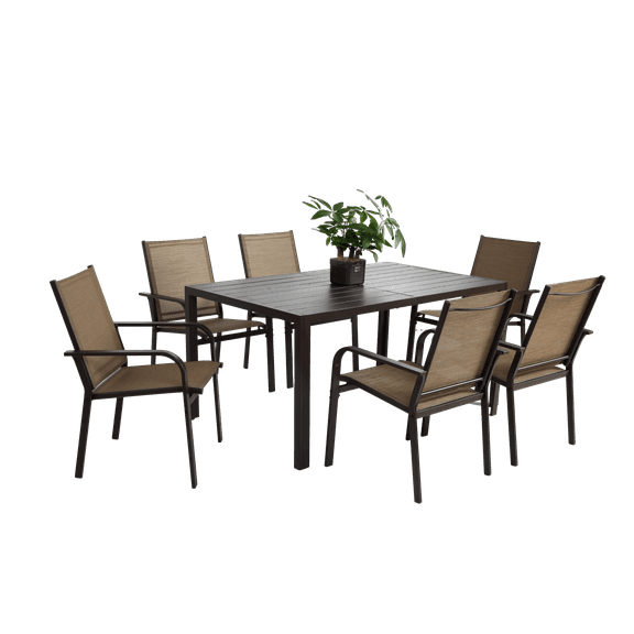 7 Pieces Patio Dining Set,Outdoor Dining Set,Outdoor Furniture Table and 6 Textilene Chairs for Garden Backyard Deck,Brown