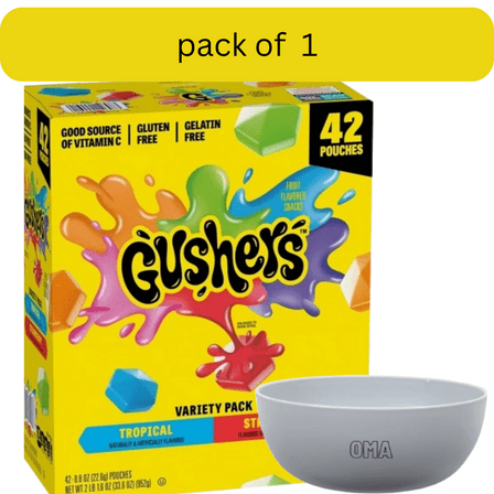 Gushers Strawberry & Tropical Variety Pack Snacks, 0.8 oz., 42 pk with bowl by OMA