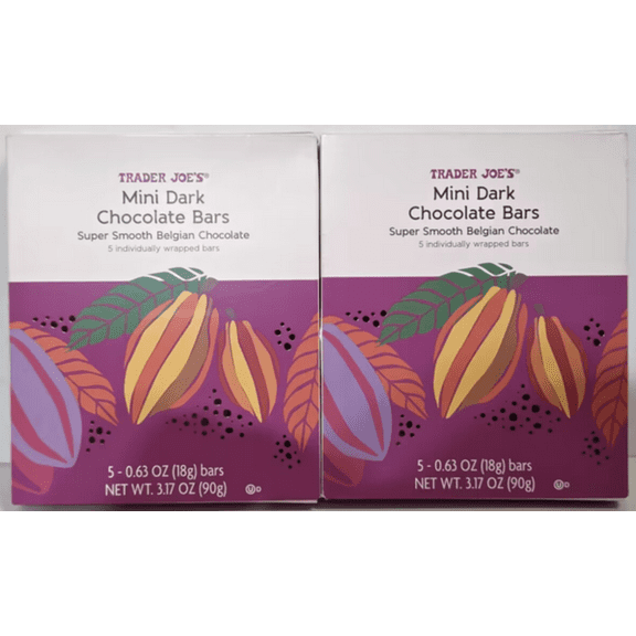 Trader Joe's Mini Dark Chocolate Bars Super Smooth Belgian Chocolate 3.17oz 90g (2 Boxes)