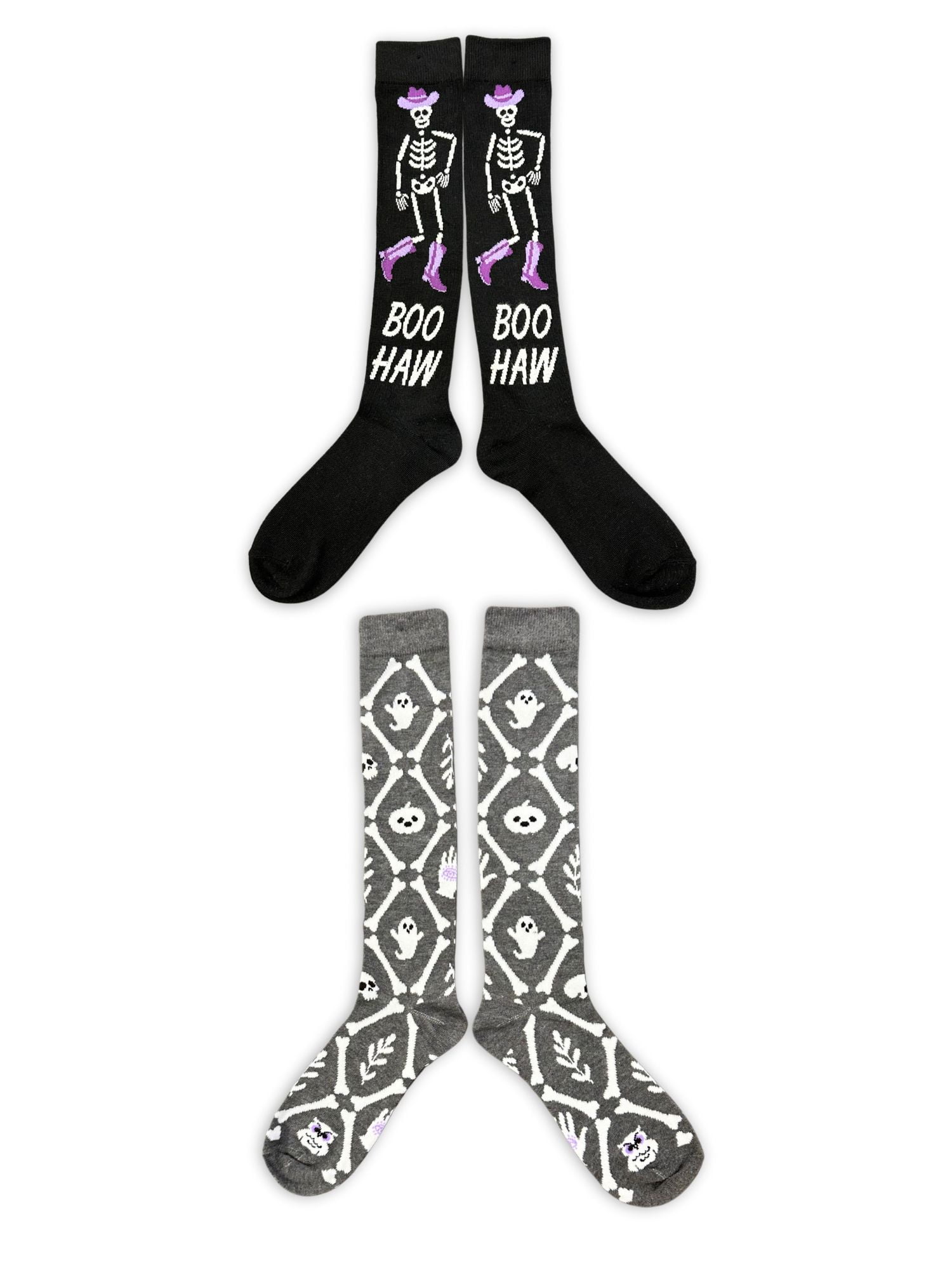 Way To Celebrate! Women's Halloween Boo Haw Knee-High Socks, 2-Pack, Size 4-10