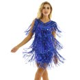thumbnail image 2 of vastwit Womens Sequin Tassel Flapper Dress Sleeveless Fringed Latin Salsa Ballroom Dance Dress Royal Blue L, 2 of 7