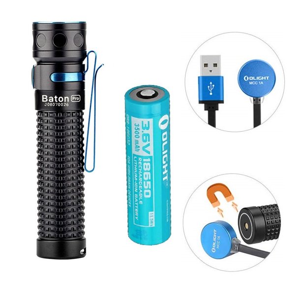 Olight Baton Pro 2000 Lumens Rechargeable LED EDC Flashlight, Variableoutput Side Switch