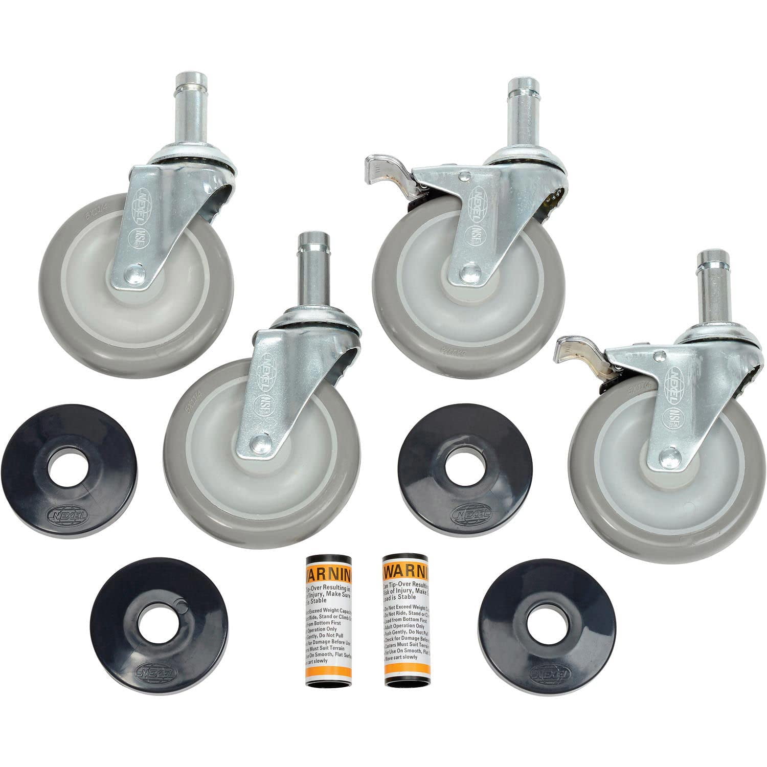 Nexel® Stem Casters, 5" Polyurethane Wheel, (2) with Brakes 1200 Lb. Capacity, 4/Pk
